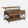 Coffee Table, Height-Adjustable Living Room Table, Coffee Table, Open and Hidden Storage Space, X-Struts, 60 x 100 x (48-62) cm, Anthracite Grey/Black Image 5