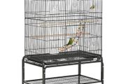 Large Bird Cage Budgie Cage with Stand, Toys, Wheels, Accessories, Storage Shelf for Canaries, Finches, Lovebirds, Parakeets - Black, 79 x 49 x 133 cm
