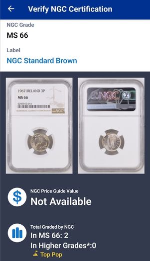 1967 Ireland 3pence coin NGC MS66. TOP GRADED