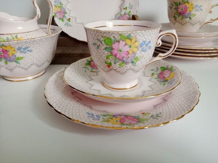 Vintage china tea set, Tuscan china , pink china lot
