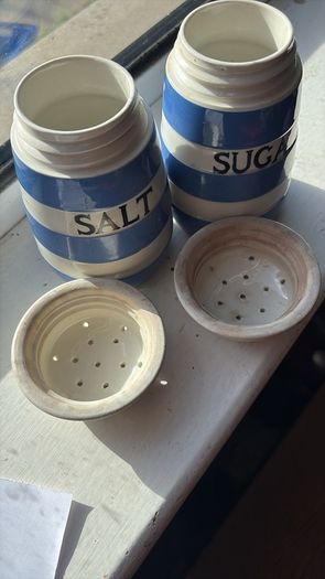 Vintage T.G. Green Cornishware Salt & Sugar Shakers