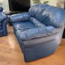 2+3 seater blue leather sofas. Image 6