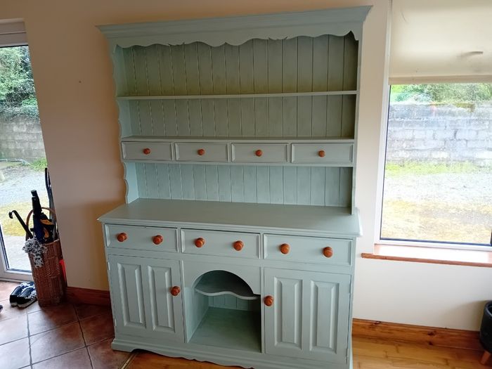 Large 5ft Sage Green Vintage solid Pine Dresser.