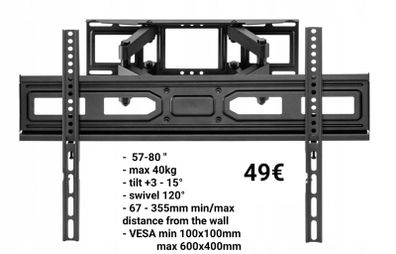 Tv Wall Mount Bracket Tilt Swivel 57-80"