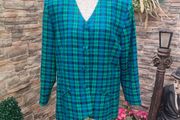 Green and Blue tartan plaid Blazer made in Ireland size 16