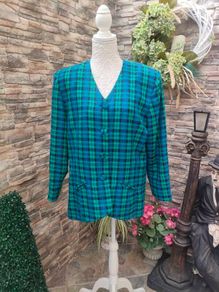 Green and Blue tartan plaid Blazer made in Ireland size 16
