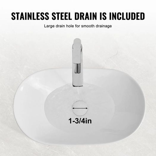White Oval Ceramic Vessel Sink, 23.3 x 14.2 Inch Modern Countertop Bathroom Basin