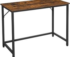 Desk, computer table, narrow office table, 100 x 50 x 75 cm, study, home office, office, simple structure, metal, industrial design, vintage brown-black