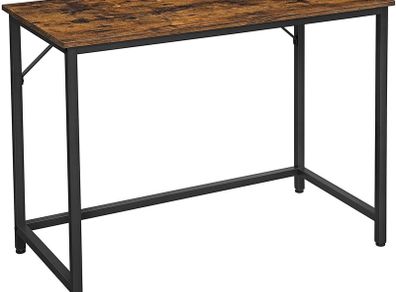 Desk, computer table, narrow office table, 100 x 50 x 75 cm, study, home office, office, simple structure, metal, industrial design, vintage brown-black