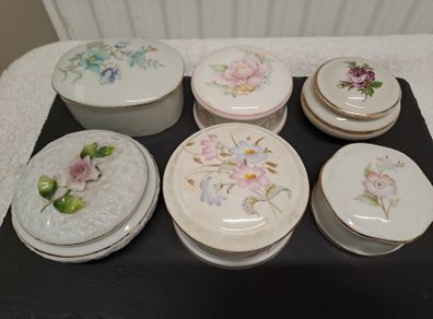 6 floral motif trinket boxes