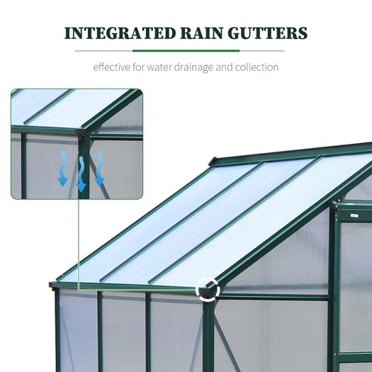 6 x 6ft Polycarbonate Greenhouse, Large Walk-In Green House with Slide Door and Window, Garden Plants Grow House with Aluminium Frame and Foundation, Grey
