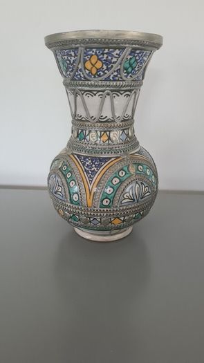 Vase Fes Blue & White With Silver Filigree