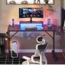 Small Gaming Desk 106.6 CM LED Computer Desk with Monitor Stand Gamer Workstation with Cup Holder & Headset Hooks for Home Office Bedroom Small Space Image 4