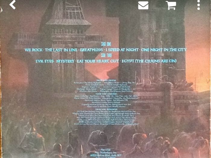 DIO The last in line  Rare Irish translucent vinyl. There is a mark on B3 which causes a skip. Otherwise vinyl is NM. Has original inner picture sleeve vinyl record. Note the low price due to a skip