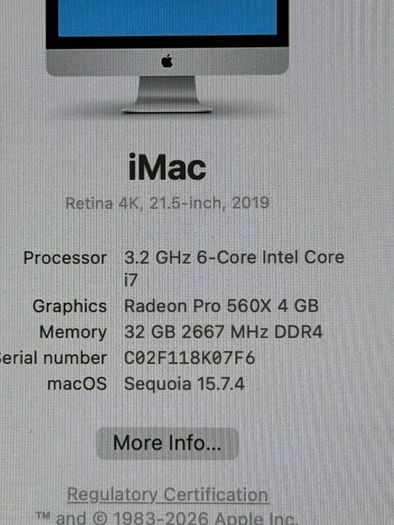 Apple iMac Retina 4K 21.5 32gb Ram, 1TB