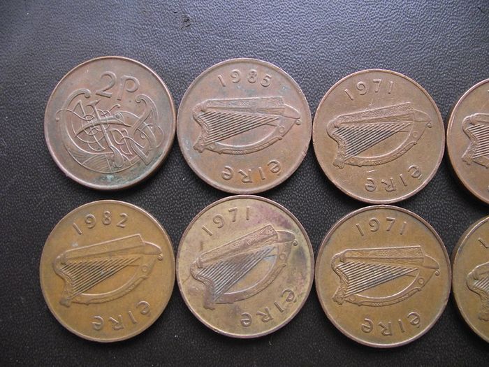 10 Irish 2 pence coins (1971-1996)
