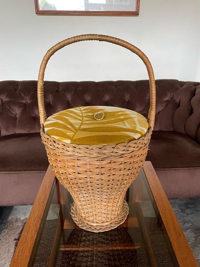 Mid Century Table Height Vintage Wicker Sewing Craft Basket 60s
