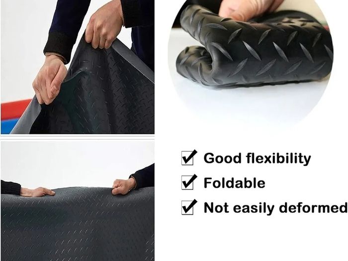 Rubber Garage Floor Mats 1M x 5M / 3.3Ft x 16.4Ft Anti-Slip Diamond Plate Mat 3mm Thick Heavy Duty Commercial Flooring Mat Roll for Under Car, Gym, Garage, Warehouse, Black