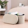 Folding Ottoman Storage Bench,Boucle Footstool Oval, End of Bed Stool, Ideal for Living Room, Bedroom,76x38x38cm,Beige Image 2