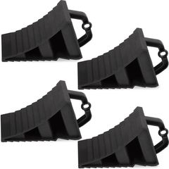 Wheel Chocks With Handles Set of 4 Tyre Saver Brake Stoppers Ridged Wedges for Cars Caravan Horsebox Motorhome (4 Black Wheel Chocks)