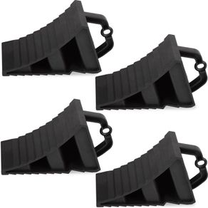 Wheel Chocks With Handles Set of 4 Tyre Saver Brake Stoppers Ridged Wedges for Cars Caravan Horsebox Motorhome (4 Black Wheel Chocks)