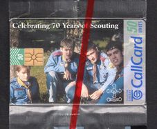 1997 Ireland 50 unit 70 Years of Scouting in Ireland (Gemplus GEM1) Call Card Mint in Packaging. Telecom Eireann card number 1180
