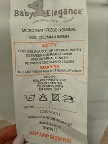 BaBy Elegance Mattress + Mattress Protector + bed sheets
