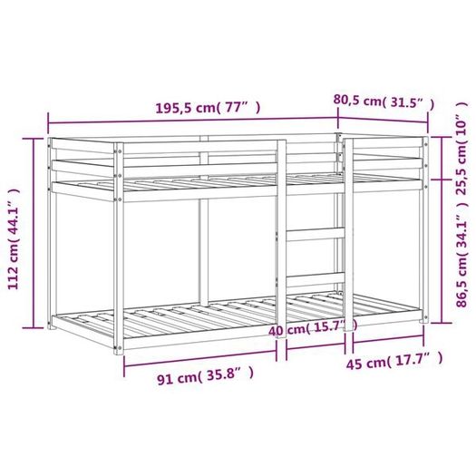 Bunk Bed without Mattress 75x190 cm Small Single Solid Wood Pine