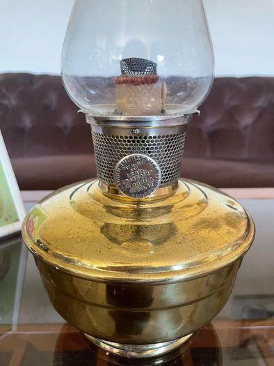 1930s40s Aladdin Model 12 Brass Table Mantle Oil Lamp with Fluted Glass Shade