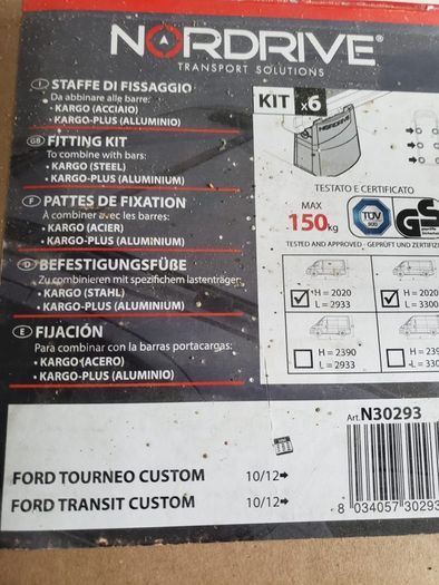 Three-bar roof rack for Ford Transit van