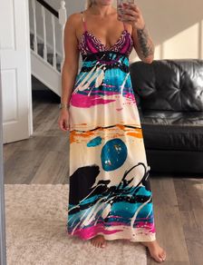 Custo Barcelona 90% Silk Statement Maxi Dress Approx Uk 10