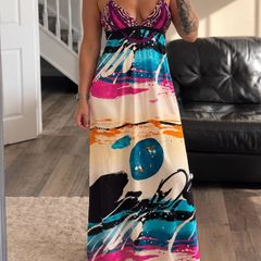 Custo Barcelona 90% Silk Statement Maxi Dress Approx Uk 10