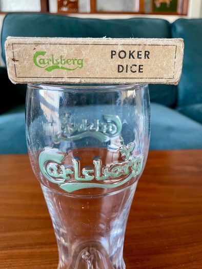 Rare Carlsberg Beer Early 20th Century Travel Poker Dice In Original Vintage Sliding Box Made in Denmark