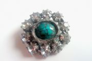 c1932 Italian Sterling Silver &amp; Glass Stones Art Deco Pin Brooch With Turquoise