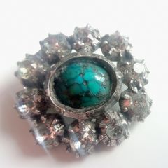 c1932 Italian Sterling Silver & Glass Stones Art Deco Pin Brooch With Turquoise