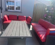 red outdoor leather cushions