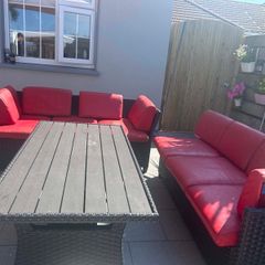 red outdoor leather cushions