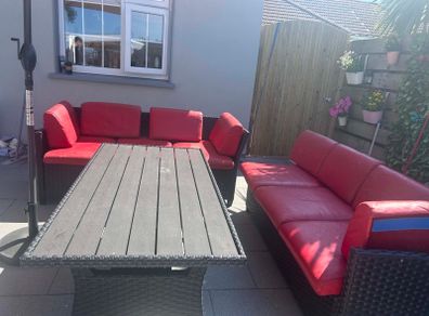red outdoor leather cushions