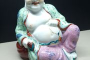 Vintage Chinese Laughing Buddha Figure  HandPainted Porcelain / Ceramic Approx. 18 cm