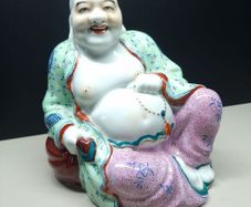 Vintage Chinese Laughing Buddha Figure  HandPainted Porcelain / Ceramic Approx. 18 cm