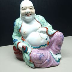 Vintage Chinese Laughing Buddha Figure  HandPainted Porcelain / Ceramic Approx. 18 cm