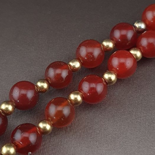 Antique Zigzag Tibetan Agate Pendant With Carnelian Beads Necklace