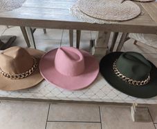 Winter cowboy style hats gold chains camel tan or pink