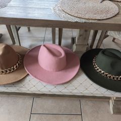 Winter cowboy style hats gold chains camel tan or pink