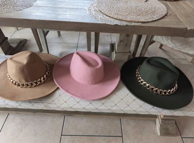 Winter cowboy style hats gold chains camel tan or pink