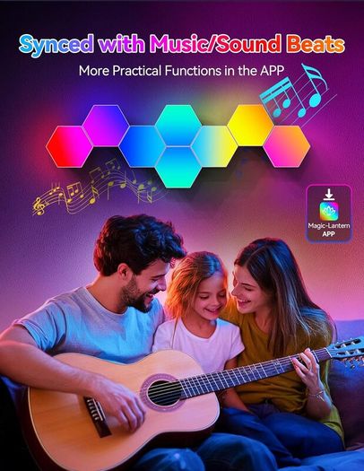 Hexagon LED Lights,8 Pack RGB Gaming Hex Wall Light Panels Sync to Music,Smart Lights with APP & Remote & Wired Control for Room Bar Bedroom Home Gaming Room Decor Present