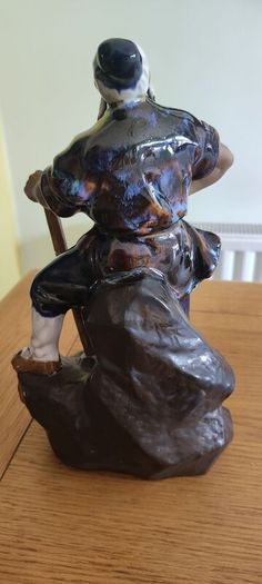 Vintage Shiwan Mud Man. Axe Man. 10" Tall Excon Chinese Ornament
