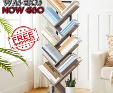 NEW SALE | Tree Bookshelf Tall, 9-Tier Floor Standing Book Shelf, Tall Bookcase with Shelves for CDs Albums, Metal Frame, for Living Room
