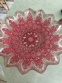 Vintage Large Turkish Art Decorative Center pice Plate. Red and silver / gold on the back .
