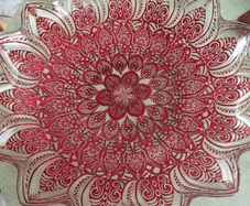 Vintage Large Turkish Art Decorative Center pice Plate. Red and silver / gold on the back .